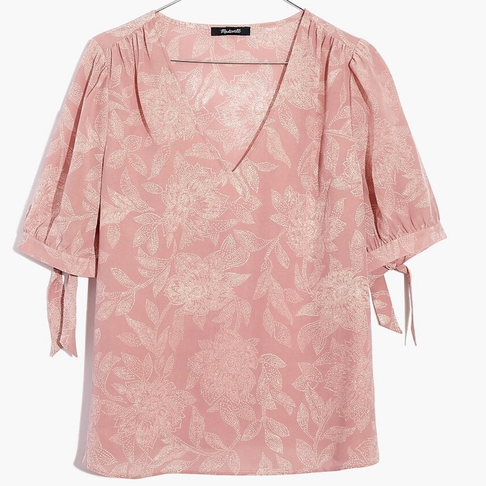 Madewell V-neck silk short sleeve blouse size M